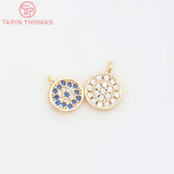 4PCS 24K Brass Zircon Round Charms Pendants for Jewelry Making