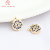 4PCS 24K Brass Zircon Round Charms Pendants for Jewelry Making