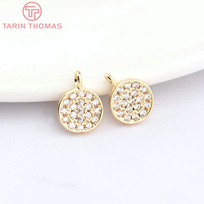 4PCS 24K Brass Zircon Round Charms Pendants for Jewelry Making