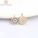 4PCS 24K Brass Zircon Round Charms Pendants for Jewelry Making