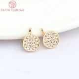 4PCS 24K Brass Zircon Round Charms Pendants for Jewelry Making