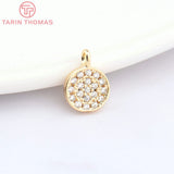 4PCS 24K Brass Zircon Round Charms Pendants for Jewelry Making