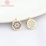 4PCS 24K Brass Zircon Round Charms Pendants for Jewelry Making