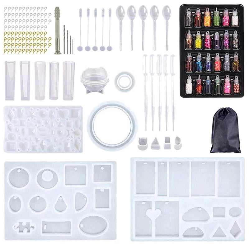 160PCS Silicone Molds DIY Crystal Epoxy Set Tools Jewelry Craft