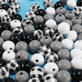 160Pcs Black Plaid Wood Beads for Crafts, Farmhouse Decor, Summer & Christmas