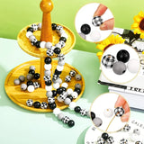 160Pcs Black Plaid Wood Beads Farmhouse Summer Christmas Round Craft Beads