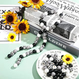 160Pcs Black Plaid Wood Beads Farmhouse Summer Christmas Round Craft Beads