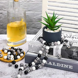 160Pcs Black Plaid Wood Beads Farmhouse Summer Christmas Round Craft Beads