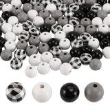 160Pcs Black Plaid Wood Round Beads Natural Farmhouse Beads