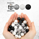 160Pcs Black Plaid Wood Beads Farmhouse Summer Christmas Round Craft Beads