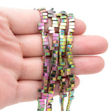 160pcs 2 Hole Tila Hematite Beads 2.5x5mm Metallic Purple Green