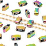 160pcs 2 Hole Tila Hematite Beads 2.5x5mm Metallic Purple Green
