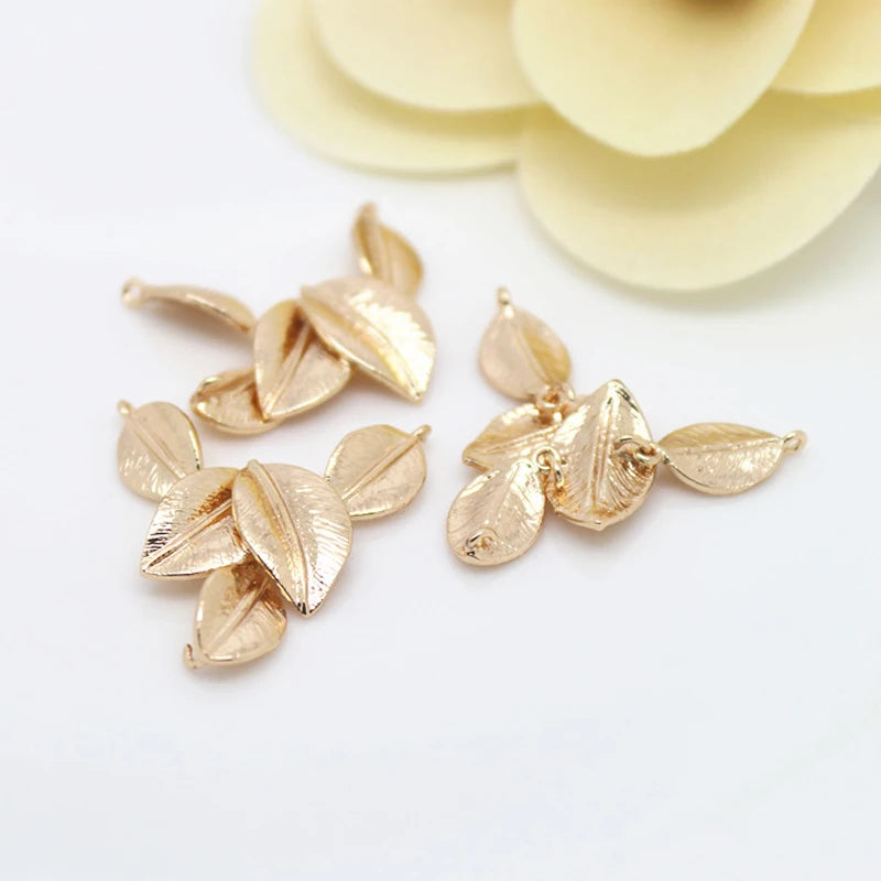 4PCS 34*19MM Brass Tree Leaf Charms Pendants High Jewelry Findings