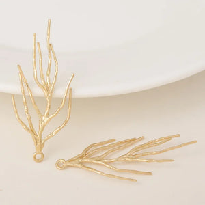 4PCS 18x41MM 24K Plated Brass Tree Branch Charms Pendants