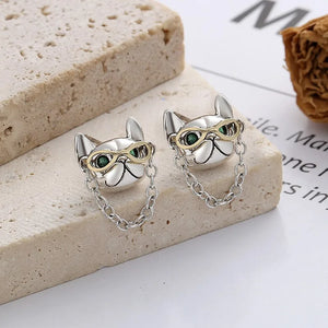ZFSILVER S925 Silver Retro Hip-hop Punk Creative Glass Dog Earring