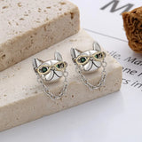 ZFSILVER S925 Silver Retro Hip-hop Punk Creative Glass Dog Earring