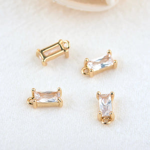10PCS 8x4MM Champagne Brass Glass Rectangle Charms Pendants