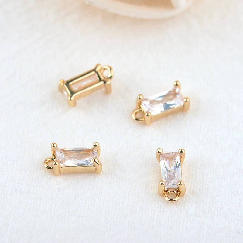 10PCS 8x4MM Champagne Brass Glass Rectangle Charms Pendants