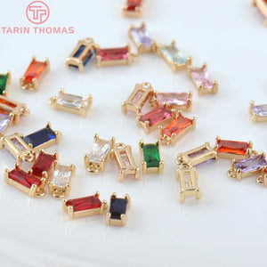 10PCS 8x4MM Champagne Brass Glass Rectangle Charms Pendants