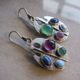 Antique Silver Hand Carved Pattern Earrings with Lazuli Stone
