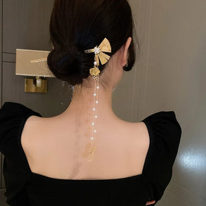 Chinese Fan Flower Pearl Fringe Hairpin Hair Clip Gift Jewelry