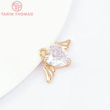 6PCS 19x11MM Brass Zircon Heart Wings Charms 24K