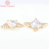 6PCS 19x11MM Brass Zircon Heart Wings Charms 24K
