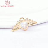 6PCS 19x11MM Brass Zircon Heart Wings Charms 24K