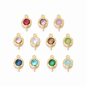 4PCS 8x12MM 24K Brass with Colorful Glass Beads Connect Charms