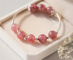925 Silver Rose Quartz Strawberry Quartz Bead Bracelet FLORAL GTLS374