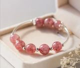 925 Silver Rose Quartz Strawberry Quartz Bead Bracelet FLORAL GTLS374