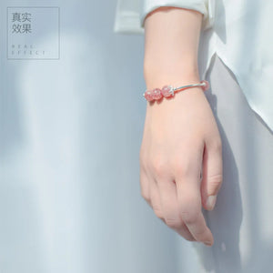 925 Silver Rose Quartz Strawberry Quartz Bead Bracelet FLORAL GTLS374
