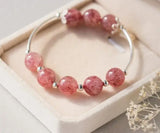 925 Silver Rose Quartz Strawberry Quartz Bead Bracelet FLORAL GTLS374