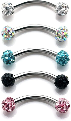 16G Crystal Ferido Ball Curved Barbell Eyebrow Ear Ring Body Piercing
