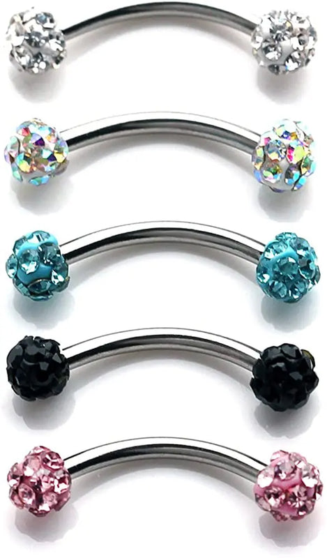 16G Crystal Ferido Ball Curved Barbell Eyebrow Ear Ring Body Piercing