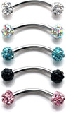 16G Crystal Ferido Ball Curved Barbell Eyebrow Ear Ring Body Piercing