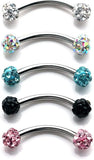 16G Crystal Ferido Ball Curved Barbell Eyebrow Ear Ring Body Piercing