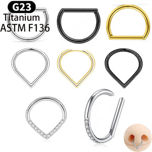 16G G23 Titanium CZ Segment Septum Nose Rings Hoop Clicker