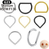 16G G23 Titanium CZ Segment Septum Nose Rings Hoop Clicker