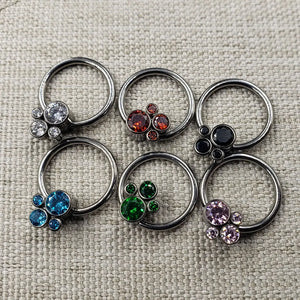 16G Titanium Cat Palm CZ Gem Captive Bead Ring