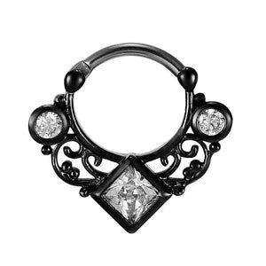 16G Titanium Septum Clicker Nose Ring Square CZ Zircon Crystal Hollow