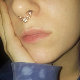 16G Titanium Septum Clicker Nose Ring Square CZ Zircon Crystal Hollow