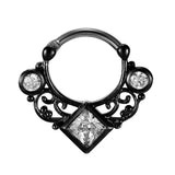 16G Titanium Septum Clicker Nose Ring Square CZ Zircon Crystal Hollow