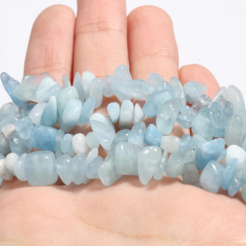 16" Natural Aquamarine Stone Chips Gravel Spacer Beads for Jewelry Making