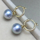 Gray Sea Shell Pearl Earrings 18k Ear Hook Swing Dangle