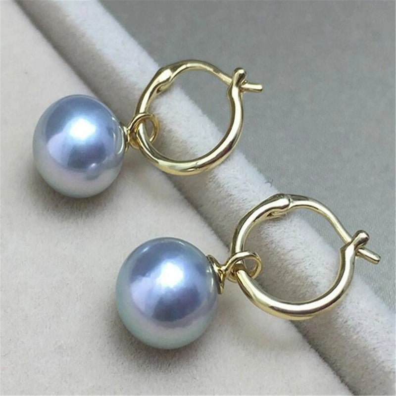 Gray Sea Shell Pearl Earrings 18k Ear Hook Swing Dangle