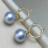 Gray Sea Shell Pearl Earrings 18k Ear Hook Swing Dangle