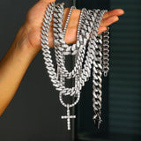 16MM Iced Out Cuban Link Chain Crystal Necklace Stainless Steel Men & Women