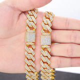 16MM Iced Out Cuban Link Chain Crystal Necklace Stainless Steel Men & Women