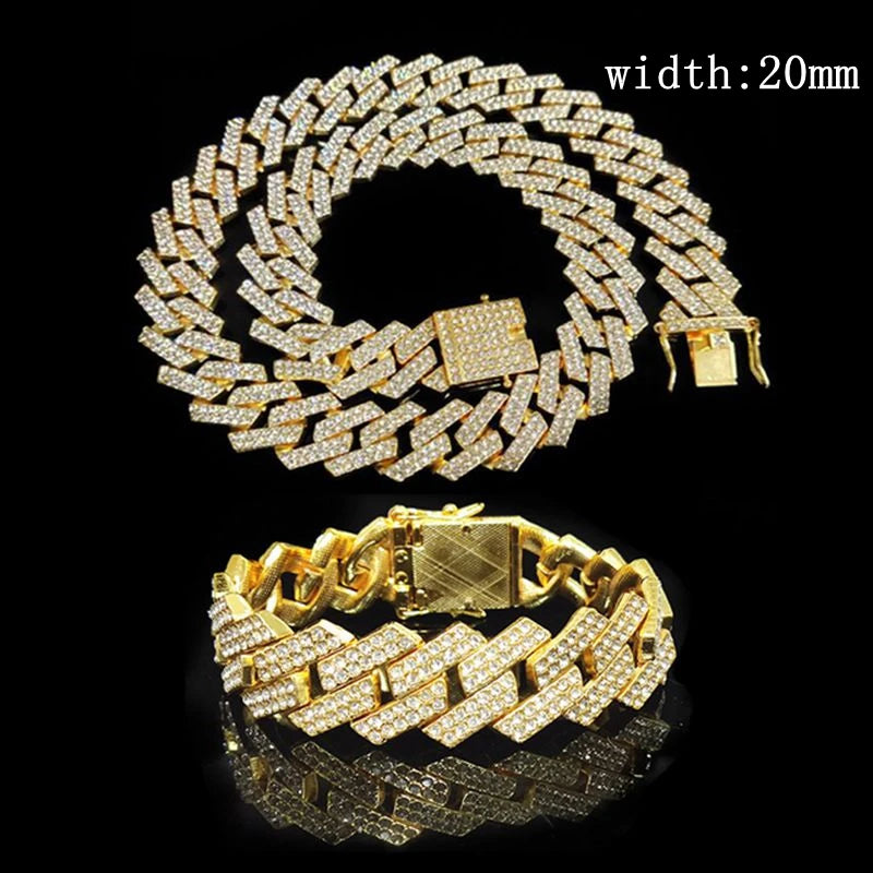 16MM Iced Out Cuban Link Chain Crystal Necklace Stainless Steel Men & Women